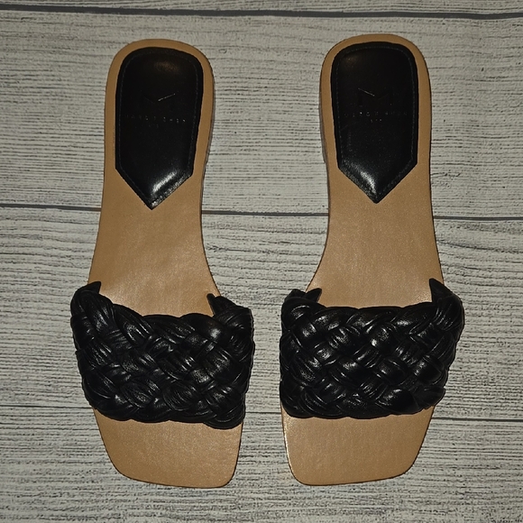 Marc Fisher Shoes - Marc Fisher Women's Reanna Leather Square Toe Slide Sandals Black/Brown Size 7.5